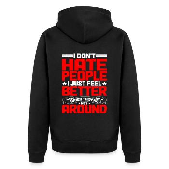 I Don't Hate People 4 - Unisex Premium Organic Zip Hoodie - black - Back - Nico (187cm)