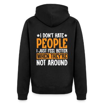 I Don't Hate People 6 - Unisex Premium Organic Zip Hoodie - black - Back - Nico (187cm)