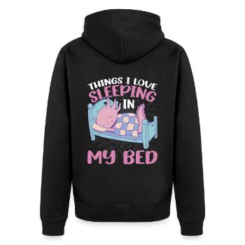 Les choses que j’aime, dormir dans mon lit 10 - Veste à capuche bio Premium Unisexe - noir - Dos - Nico (187cm)