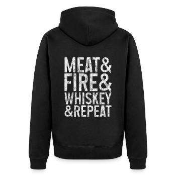 Meat And Fire And Whiskey And Repeat 3 - Unisex Premium Organic Zip Hoodie - black - Back - Nico (187cm)