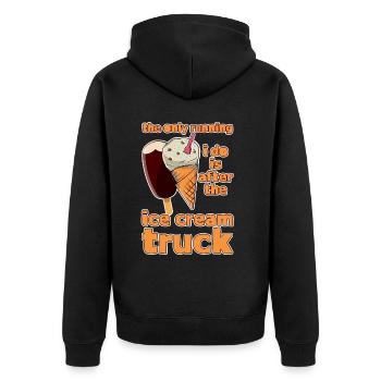 The Only Running I Do Is After Ice Cream Truck 4 - Unisex Premium Bio Zip Hoodie - Schwarz - Hinten - Nico (187cm)