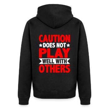 Caution Does Not Play Well With Others 54 - Unisex Premium Organic Zip Hoodie - black - Back - Nico (187cm)