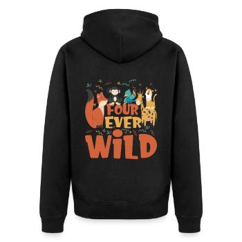Four Ever Wild 47 - Unisex Premium Bio Zip Hoodie - Schwarz - Hinten - Nico (187cm)