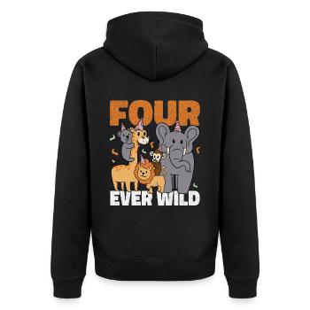 Four Ever Wild 48 - Unisex Premium Bio Zip Hoodie - Schwarz - Hinten - Nico (187cm)