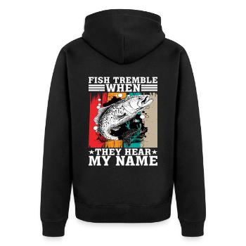 Les poissons tremblent quand ils entendent mon nom 6 - Veste à capuche bio Premium Unisexe - noir - Dos - Nico (187cm)