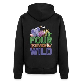 Four Ever Wild 49 - Unisex Premium Bio Zip Hoodie - Schwarz - Hinten - Nico (187cm)