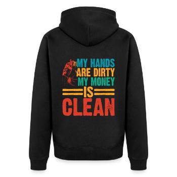 My Hands Are Dirty, My Money Is Clean 21 - Unisex Premium Organic Zip Hoodie - black - Back - Nico (187cm)