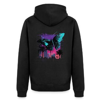 Buttterfly dans la ville Vaporwave - Veste à capuche bio Premium Unisexe - noir - Dos - Nico (187cm)