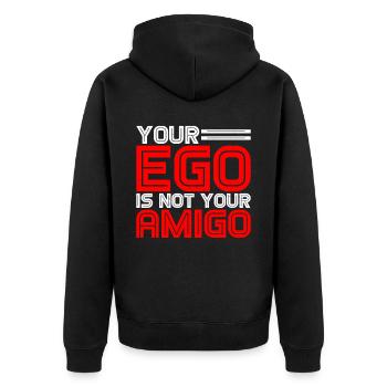 Your Ego Is Not Your Amigo 25 - Unisex Premium Bio Zip Hoodie - Schwarz - Hinten - Nico (187cm)