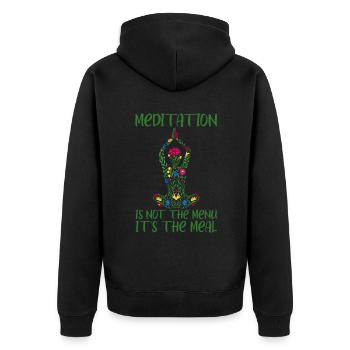 Meditation Is Not The Menu, It's The Meal 2 - Unisex Premium Organic Zip Hoodie - black - Back - Nico (187cm)