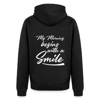 My morning begins with a smile 4 - Unisex Premium Organic Zip Hoodie - black - Back - Nico (187cm)