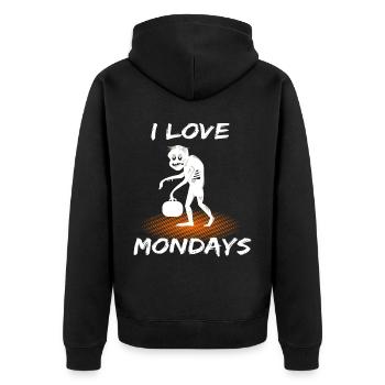 ich liebe Montage, lustiges Zombie Montags Design - Unisex Premium Bio Zip Hoodie - Schwarz - Hinten - Nico (187cm)
