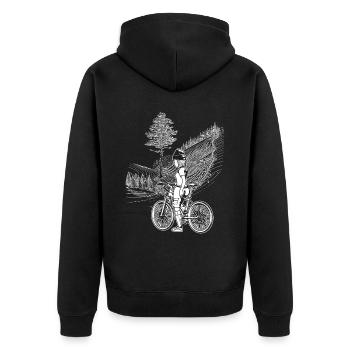 Umweltbewusstes Fahrrad-Shirt mit Comic-Design. - Unisex Premium Bio Zip Hoodie - Schwarz - Hinten - Nico (187cm)