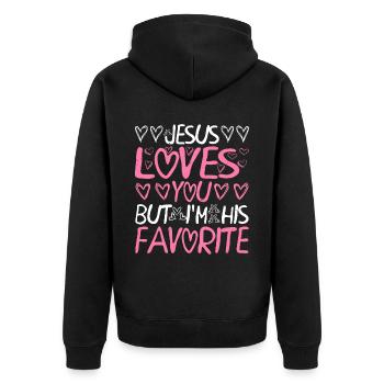 Jésus t’aime mais je suis son préféré 7 - Veste à capuche bio Premium Unisexe - noir - Dos - Nico (187cm)