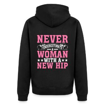 Ne sous-estimez jamais une femme avec une nouvelle hanche 8 - Veste à capuche bio Premium Unisexe - noir - Dos - Nico (187cm)