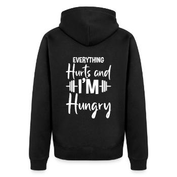 Everything Hurts And I'm Hungry 2 - Unisex Premium Organic Zip Hoodie - black - Back - Nico (187cm)
