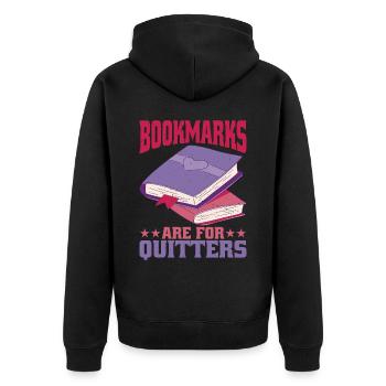 Bookmarks Are For Quitters 2 - Unisex Premium Bio Zip Hoodie - Schwarz - Hinten - Nico (187cm)