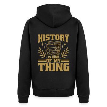 History Is Kind Of My Thing 5 - Unisex Premium Bio Zip Hoodie - Schwarz - Hinten - Nico (187cm)