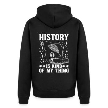 History Is Kind Of My Thing 6 - Unisex Premium Bio Zip Hoodie - Schwarz - Hinten - Nico (187cm)