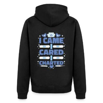 I Came I Cared I Charted 2 - Unisex Premium Organic Zip Hoodie - black - Back - Nico (187cm)