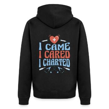 I Came I Cared I Charted 3 - Unisex Premium Organic Zip Hoodie - black - Back - Nico (187cm)