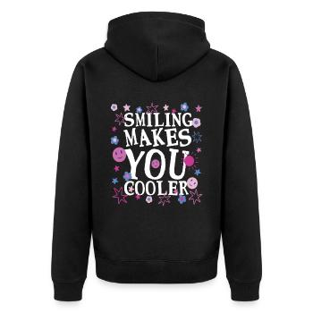 Smiling Makes You Cooler 3 - Unisex Premium Organic Zip Hoodie - black - Back - Nico (187cm)