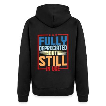 Fully Depreciated But Still In Use 6 - Unisex Premium Bio Zip Hoodie - Schwarz - Hinten - Nico (187cm)