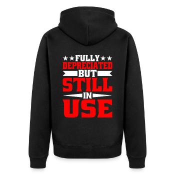 Fully Depreciated But Still In Use 5 - Unisex Premium Bio Zip Hoodie - Schwarz - Hinten - Nico (187cm)