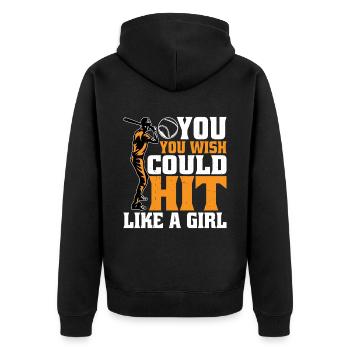You Wish You Could Hit Like A Girl 2 - Unisex Premium Bio Zip Hoodie - Schwarz - Hinten - Nico (187cm)