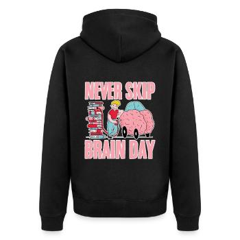 Never Skip Brain Day 4 - Unisex Premium Organic Zip Hoodie - black - Back - Nico (187cm)