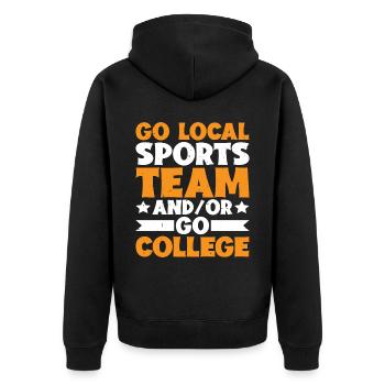 Go Local Sports Team And/Or Go College 15 - Unisex Premium Bio Zip Hoodie - Schwarz - Hinten - Nico (187cm)