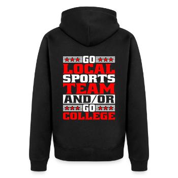 Go Local Sports Team And/Or Go College 14 - Unisex Premium Bio Zip Hoodie - Schwarz - Hinten - Nico (187cm)