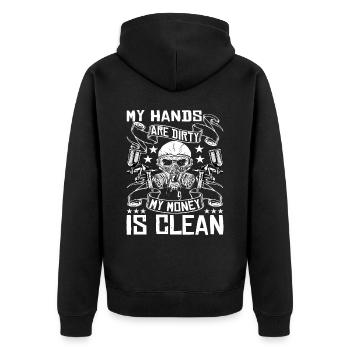 My Hands Are Dirty, My Money Is Clean 24 - Unisex Premium Organic Zip Hoodie - black - Back - Nico (187cm)