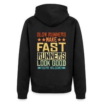 Slow Runners Make Fast Runners Look Good 9 - Unisex Premium Bio Zip Hoodie - Schwarz - Hinten - Nico (187cm)