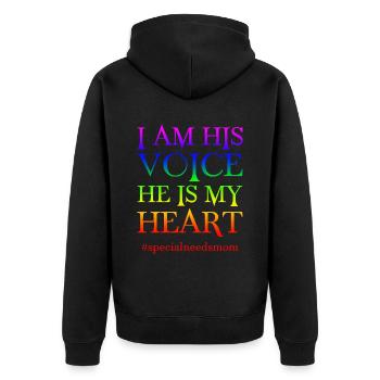 I Am His Voice, He Is My Heart #specialneedsmom - Unisex Premium Bio Zip Hoodie - Schwarz - Hinten - Nico (187cm)