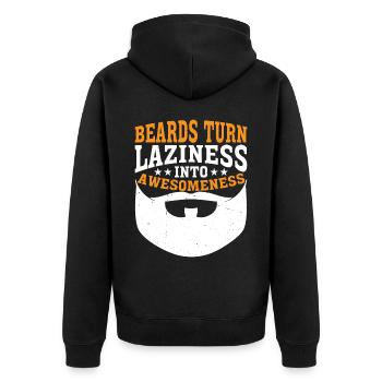Beards Turn Laziness Into Awesomeness 3 - Unisex Premium Bio Zip Hoodie - Schwarz - Hinten - Nico (187cm)