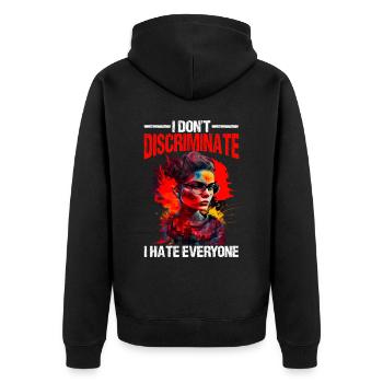 Je ne fais pas de discrimination Je déteste tout le monde 20 - Veste à capuche bio Premium Unisexe - noir - Dos - Nico (187cm)