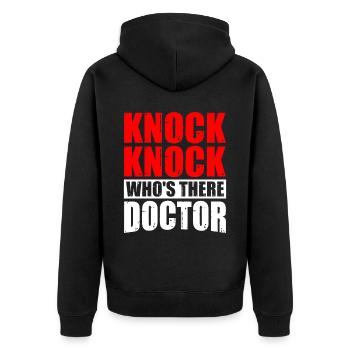 Knock Knock Who's There Doctor 9 - Unisex Premium Bio Zip Hoodie - Schwarz - Hinten - Nico (187cm)