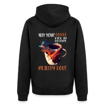 Que votre café entre en jeu avant que la réalité ne le fasse 59 - Veste à capuche bio Premium Unisexe - noir - Dos - Nico (187cm)