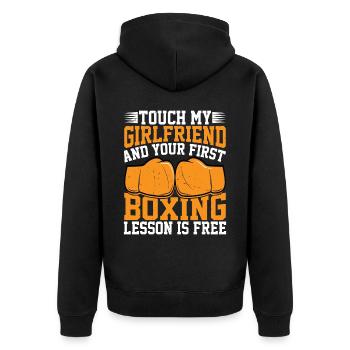Touch My Girl And Your First Boxing Is Free 3 - Unisex Premium Bio Zip Hoodie - Schwarz - Hinten - Nico (187cm)
