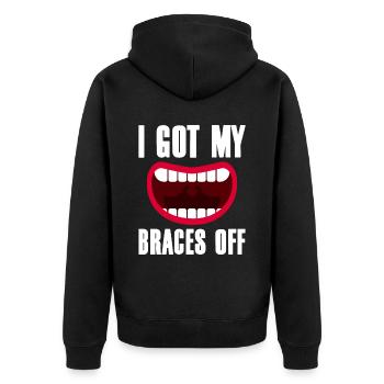 I Got My Braces Off 2 - Unisex Premium Bio Zip Hoodie - Schwarz - Hinten - Nico (187cm)