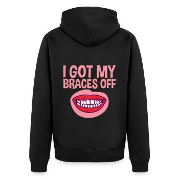 I Got My Braces Off 4 - Unisex Premium Bio Zip Hoodie - Schwarz - Hinten - Nico (187cm)