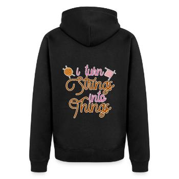 I Turn Strings Into Things 2 - Unisex Premium Organic Zip Hoodie - black - Back - Nico (187cm)