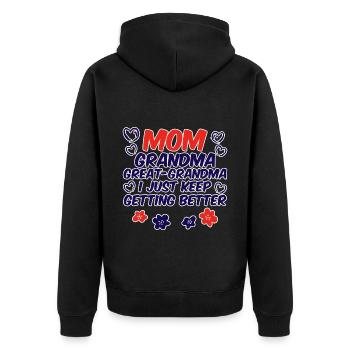 Maman Grand-mère Arrière-grand-mère, continue de s’améliorer 2 - Veste à capuche bio Premium Unisexe - noir - Dos - Nico (187cm)