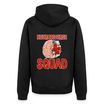 Neurodiverse Squad 2 - Unisex Premium Bio Zip Hoodie - Schwarz - Hinten - Nico (187cm)