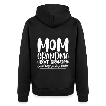 Maman Grand-mère Arrière-grand-mère, continue de s’améliorer - Veste à capuche bio Premium Unisexe - noir - Dos - Nico (187cm)