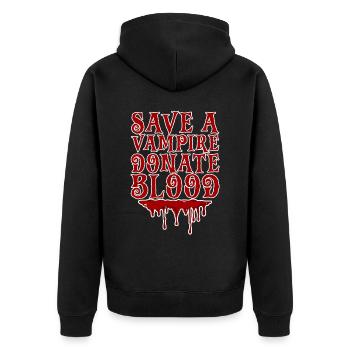 Save A Vampire, Donate Blood 2 - Unisex Premium Bio Zip Hoodie - Schwarz - Hinten - Nico (187cm)