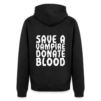 Save A Vampire, Donate Blood - Unisex Premium Bio Zip Hoodie - Schwarz - Hinten - Nico (187cm)