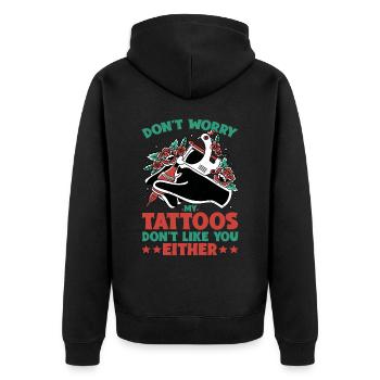 Ne t’inquiète pas mes tatouages ne t’aiment pas non plus 2 - Veste à capuche bio Premium Unisexe - noir - Dos - Nico (187cm)