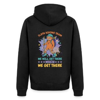 Sloth Hiking Team, Get There When We Get There 2 - Unisex Premium Bio Zip Hoodie - Schwarz - Hinten - Nico (187cm)